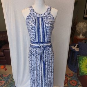 Calvin Klein Blue Maxi Dress Pockets Tribal Print